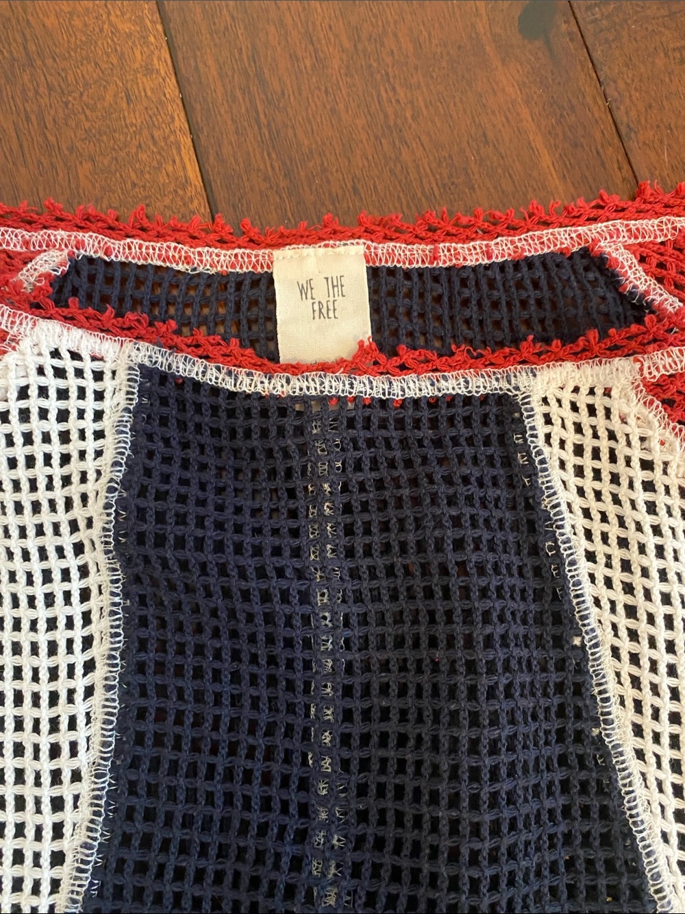 Free People Crocheted Colorblock Knit Top in Navy Red White - Picture 2 of 3